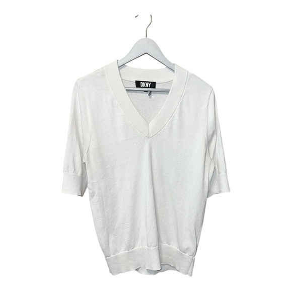 DKNY White Short Sleeve Sweater, Size Large - Picture 1 of 5